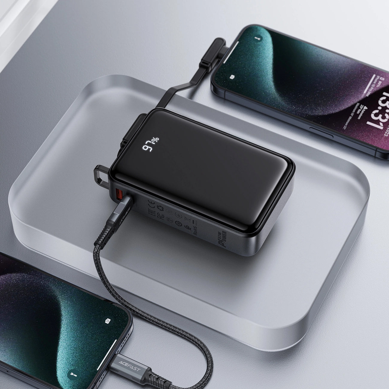 Ekstern batteri Acefast M4, 20000mAh, 67W, PD, 1 x USB-A - 2 x USB-C, Sort