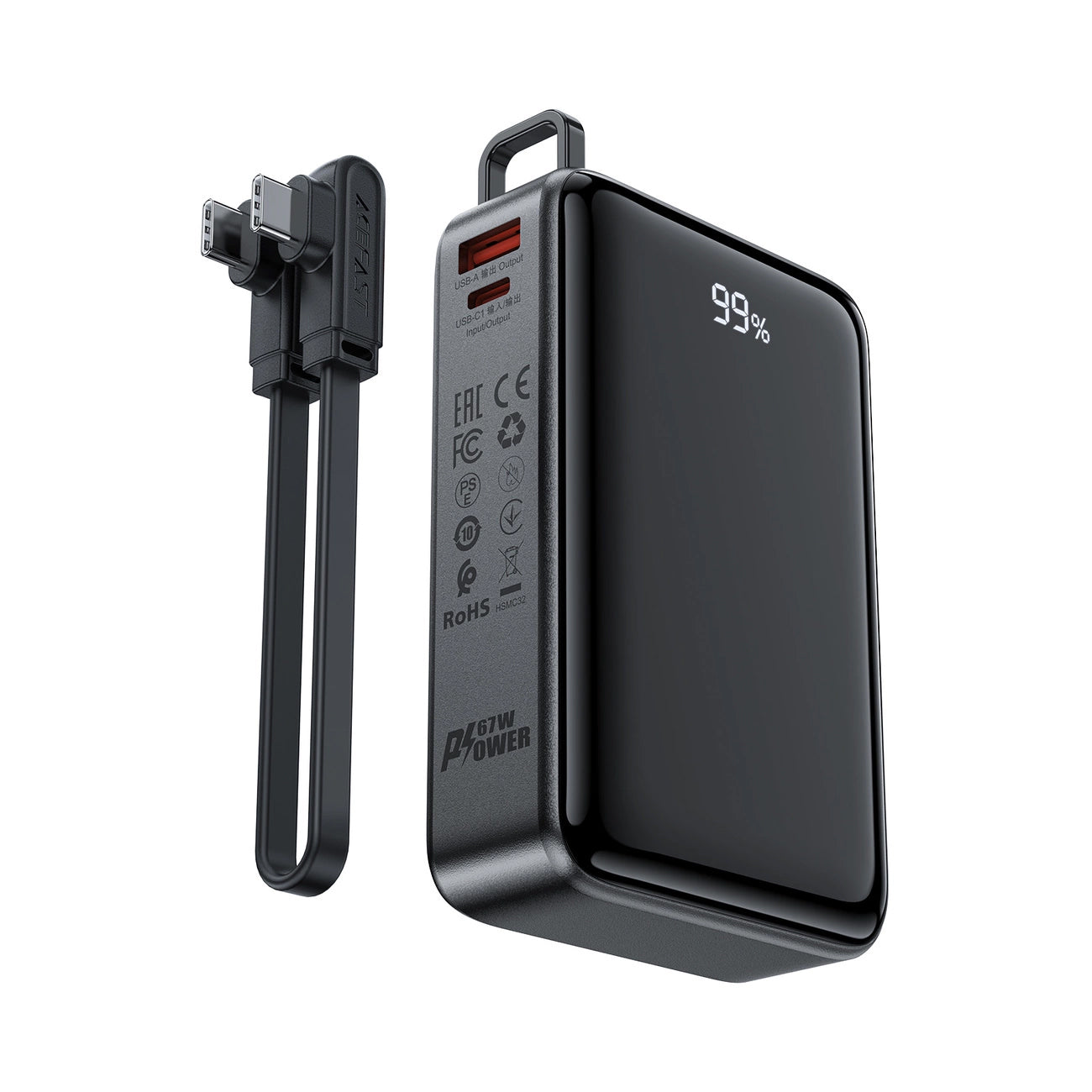 Ekstern batteri Acefast M4, 20000mAh, 67W, PD, 1 x USB-A - 2 x USB-C, Sort