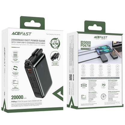 Ekstern batteri Acefast M4, 20000mAh, 67W, PD, 1 x USB-A - 2 x USB-C, Sort