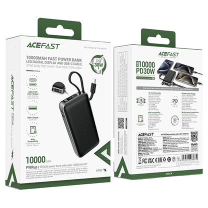 Ekstern batteri Acefast M7, 10000mAh, 30W, QC + PD, 1 x USB-A - 2 x USB-C, Sort