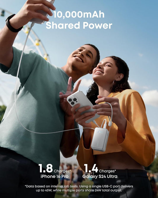 Ekstern batteri Anker Nano, 10000mAh, 45W, QC + PD, 1 x USB-A - 1 x USB-C, Hvid A1638H21