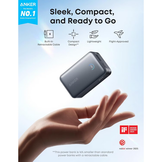 Ekstern Batteri Anker Nano, 10000mAh, 45W, QC + PD, 1 x USB-A - 1 x USB-C, Sort A1638H11