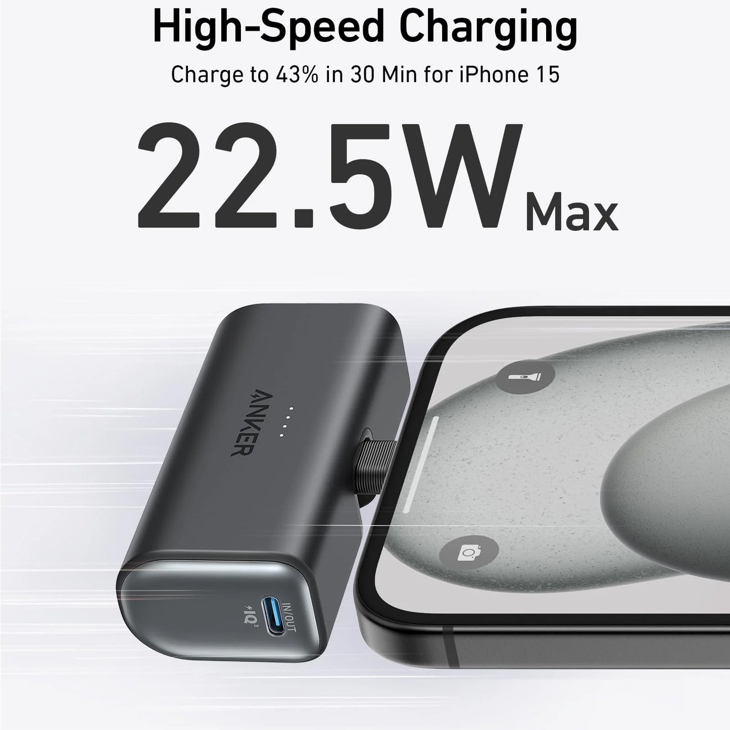 Ekstern Batteri Anker Nano, 5000mAh, 22.5W, PD, 2 x USB-C, Sort A1653H11