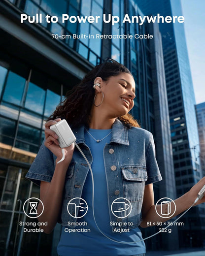 Ekstern batteri Anker Nano, 10000mAh, 45W, QC + PD, 1 x USB-A - 1 x USB-C, Hvid A1638H21