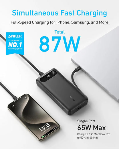Ekstern batteri Anker PowerCore, 20000mAh, 87W, QC + PD, 1 x USB-A - 2 x USB-C, Sort, Genforseglet A1383H11