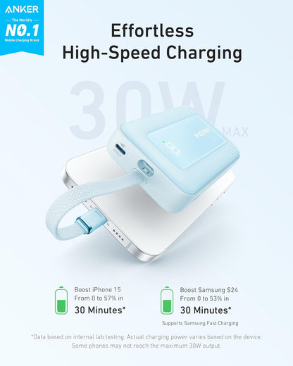 Ekstern batteri Anker Zolo, 10000mAh, 30W, QC + PD, 1 x USB-A - 2 x USB-C, Blå A1688031