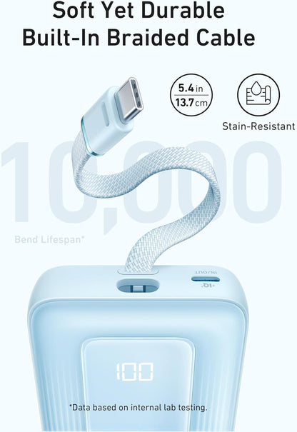 Ekstern batteri Anker Zolo, 10000mAh, 30W, QC + PD, 1 x USB-A - 2 x USB-C, Blå A1688031