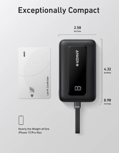 Ekstern Batteri Anker Zolo, 10000mAh, 30W, QC + PD, 1 x USB-A - 2 x USB-C, Sort A1688H11