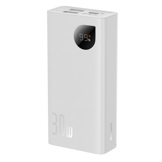 Ekstern batteri Baseus Adaman2, 10000mAh, 30W, QC + PD, 1 x USB-C - 2 x USB-A, Hvid PPAD080002
