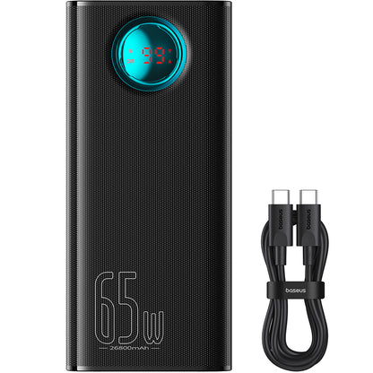 Ekstern Batteri Baseus Amblight Digital Display, 26800mAh, 65W, QC + PD, 1 x USB-C - 4 x USB-A, Sort P10022402113-00