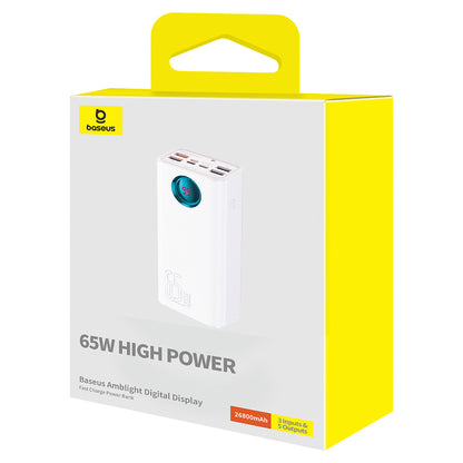 Ekstern batteri Baseus Amblight Digital Display, 26800mAh, 65W, QC + PD, 1 x USB-C - 4 x USB-A, Hvid P10022402223-00