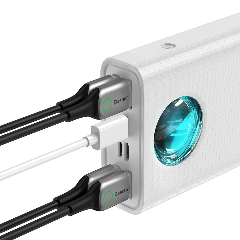 Ekstern Batteri Baseus Amblight Digital Display, 30000mAh, 65W, QC + PD, 1 x USB-C - 4 x USB-A, Hvid PPLG000102