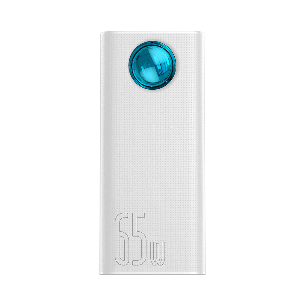 Ekstern Batteri Baseus Amblight Digital Display, 30000mAh, 65W, QC + PD, 1 x USB-C - 4 x USB-A, Hvid PPLG000102