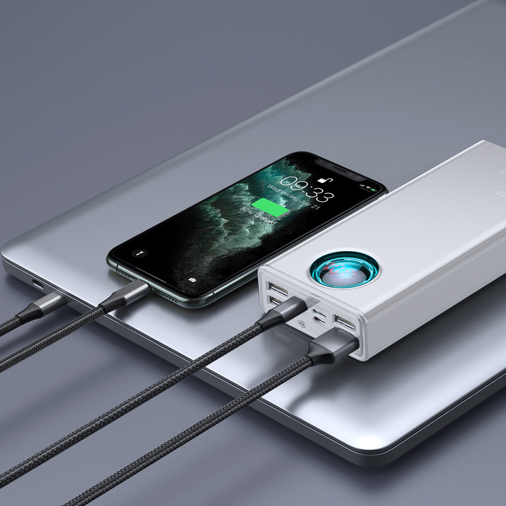 Ekstern Batteri Baseus Amblight Digital Display, 30000mAh, 65W, QC + PD, 1 x USB-C - 4 x USB-A, Hvid PPLG000102