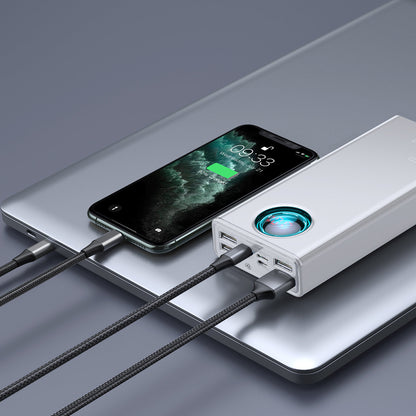 Ekstern Batteri Baseus Amblight Digital Display, 30000mAh, 65W, QC + PD, 1 x USB-C - 4 x USB-A, Hvid PPLG000102