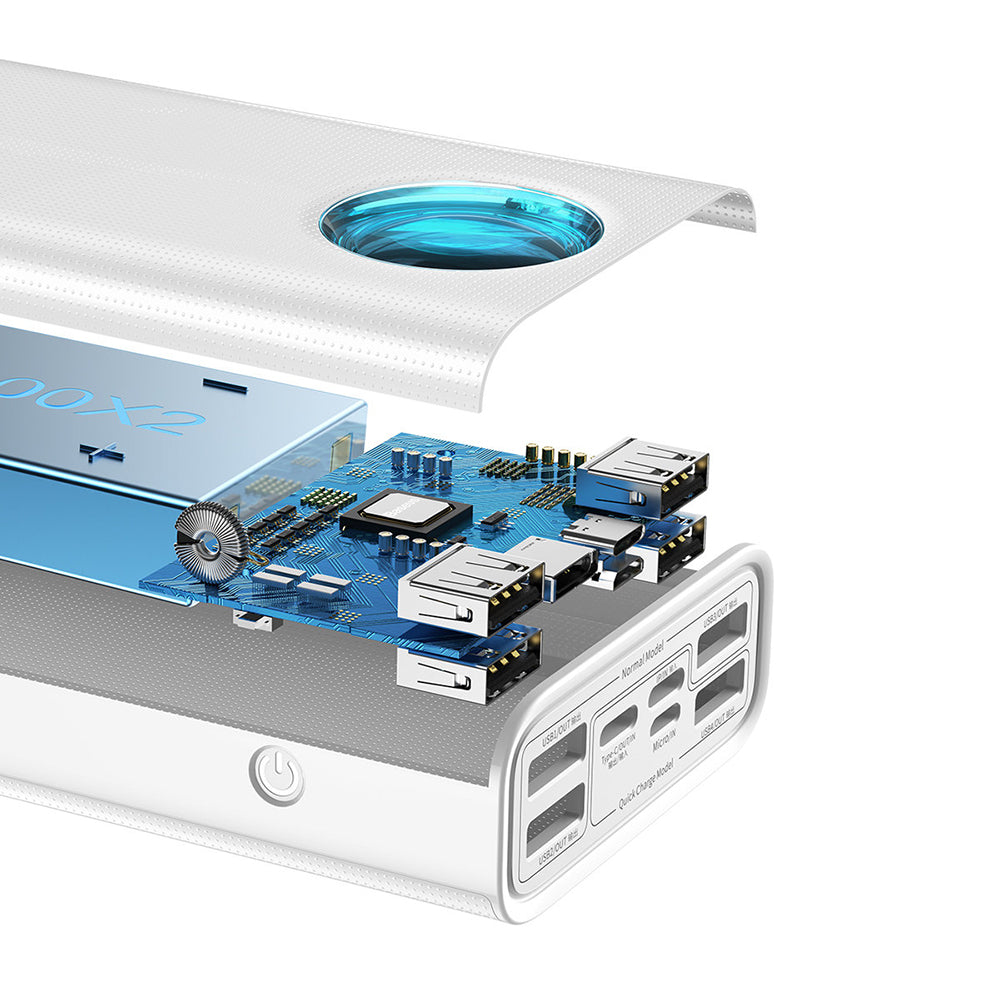 Ekstern Batteri Baseus Amblight Digital Display, 30000mAh, 65W, QC + PD, 1 x USB-C - 4 x USB-A, Hvid PPLG000102