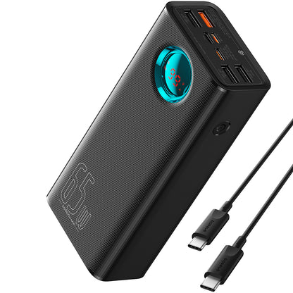 Ekstern Batteri Baseus Amblight Digital Display, 26800mAh, 65W, QC + PD, 1 x USB-C - 4 x USB-A, Sort P10022402113-00