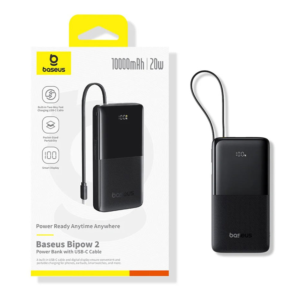 Ekstern Batteri Baseus Bipow 2, 10000mAh, 20W, QC + PD, 1 x USB-A - 2 x USB-C, Sort P10077101113-00