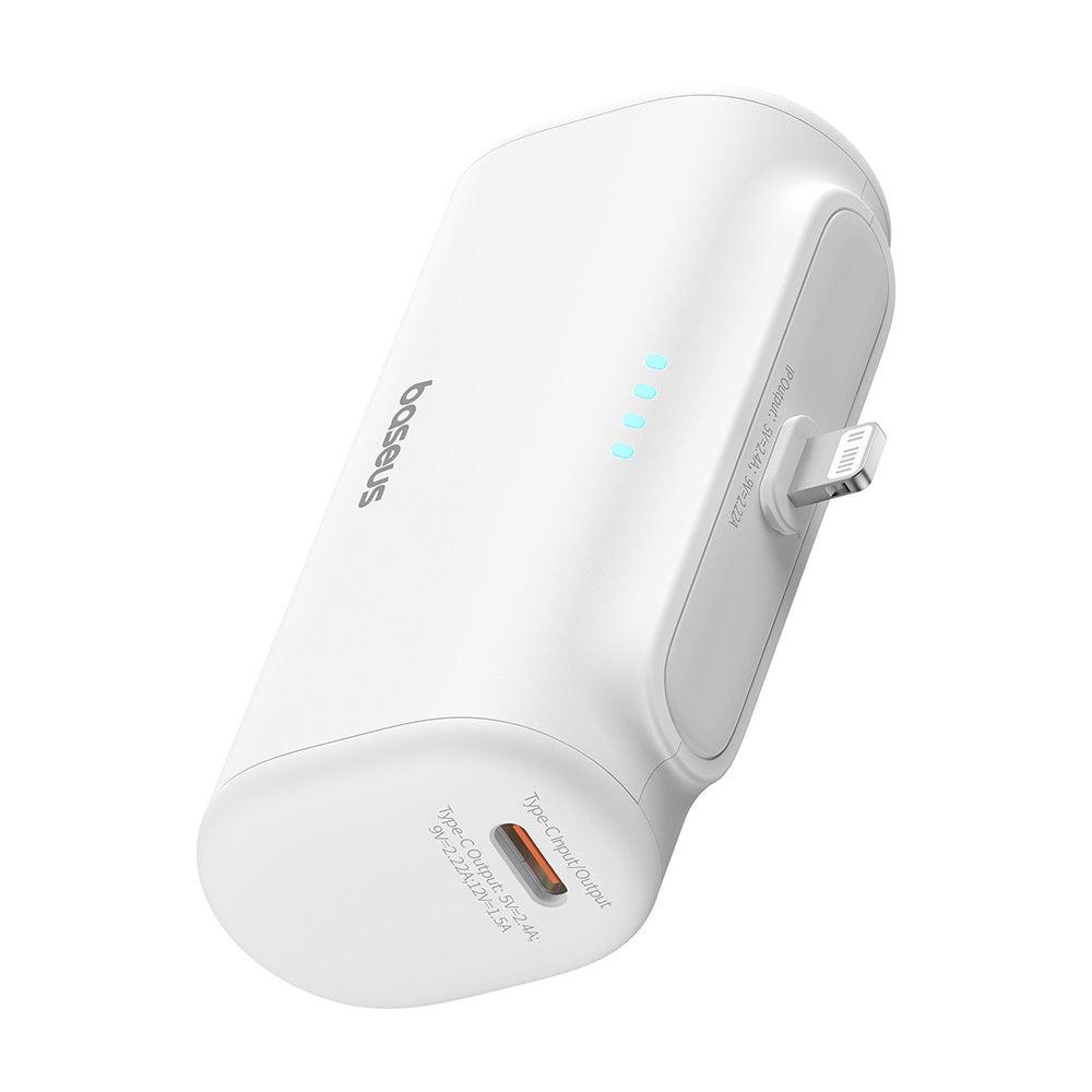 Ekstern batteri Baseus Compact, 5000mAh, 20W, PD, 1 x Lightning - 1 x USB-C, Hvid P10068307213-00