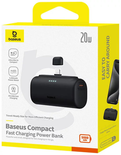 Baseus Compact External Battery, 5000mAh, 20W, PD, 1 x Lightning - 1 x USB-C, Black P10068307113-00
