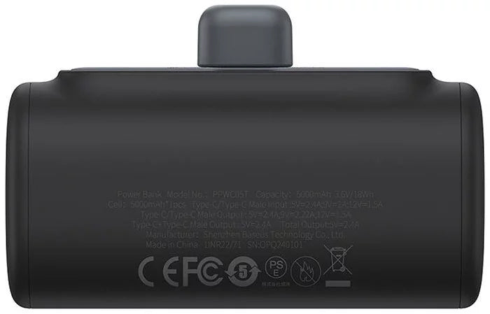 Ekstern Baseus Compact-batteri, 5000mAh, 20W, PD, 2 x USB-C, Sort P10068306113-00