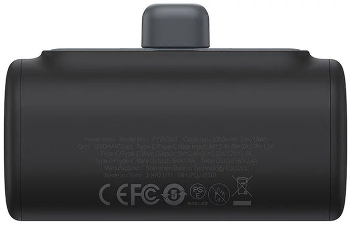 Baseus Compact External Battery, 5000mAh, 20W, PD, 1 x Lightning - 1 x USB-C, Black P10068307113-00