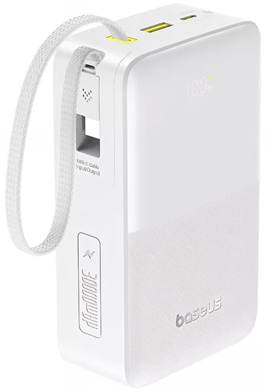 Ekstern batteri Baseus EnerFill Bipow2 Pro, 30000mAh, 22.5W, QC + PD, 1 x USB-A - 2 x USB-C, Hvid E0028101