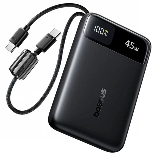 Baseus EnerFill FC11 Ekstern Batteri, 10000mAh, 45W, QC + PD, 1 x USB-A - 3 x USB-C, Sort E0031000
