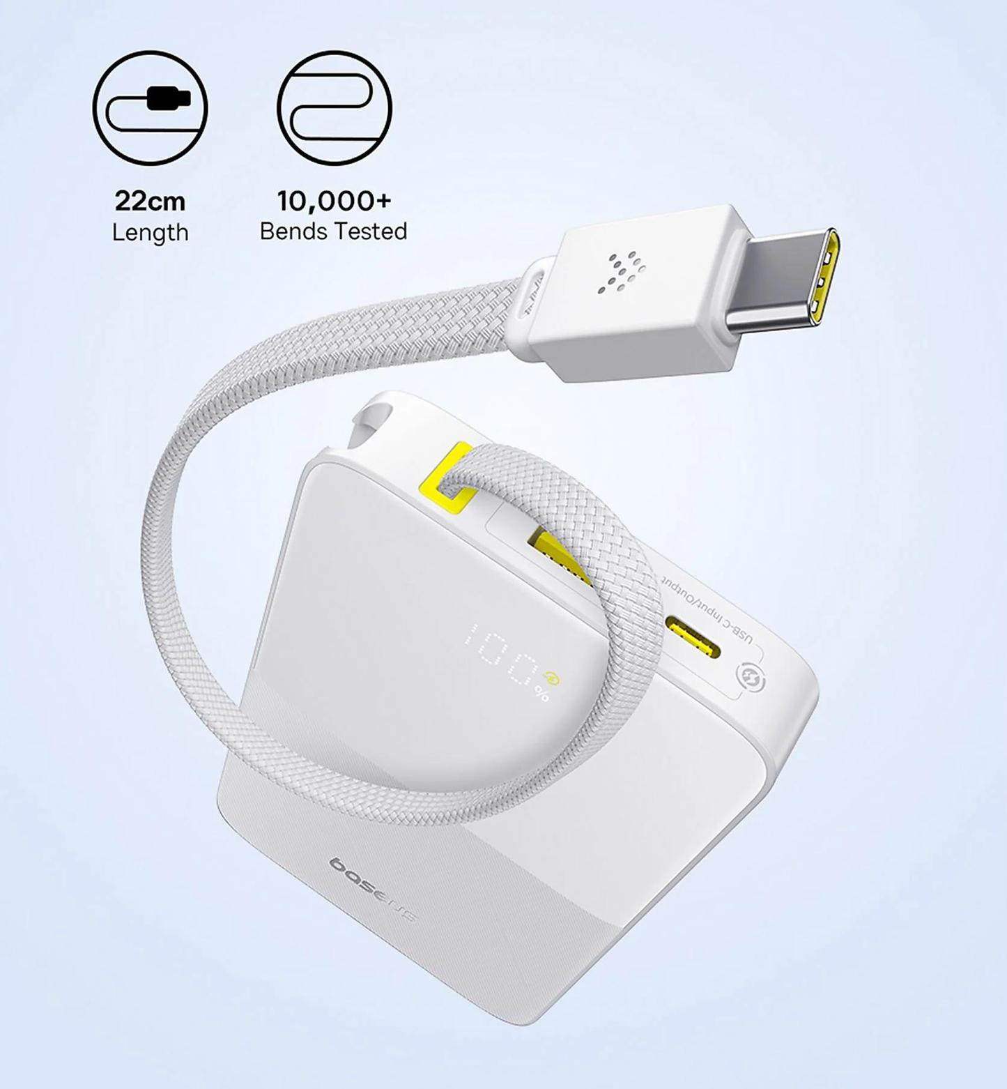 Ekstern batteri Baseus EnerFill Bipow2 Pro, 10000mAh, 22.5W, QC + PD, 1 x USB-A - 2 x USB-C, Hvid E0027601