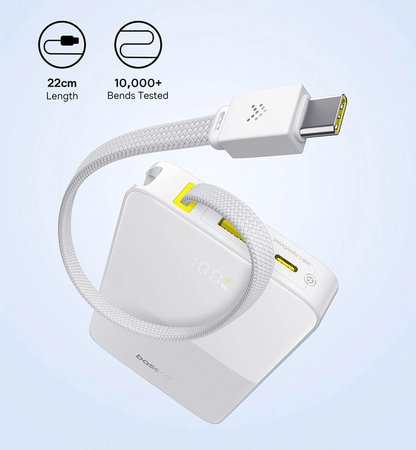 Ekstern batteri Baseus EnerFill Bipow2 Pro, 10000mAh, 22.5W, QC + PD, 1 x USB-A - 2 x USB-C, Hvid E0027601