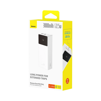 Ekstern Batteri Baseus EnerFill FP41, 30000mAh, 22.5W, QC + PD, 1 x USB-C - 2 x USB-A, Hvid E0027K01