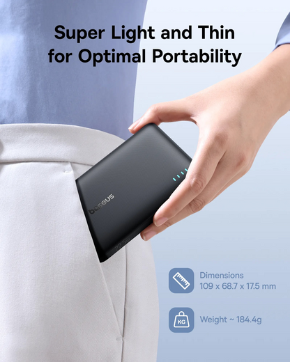 Ekstern batteri Baseus EnerFill FP21, 10000mAh, 22.5W, QC + PD, 1 x USB-A - 2 x USB-C, Sort P1008210D123-00