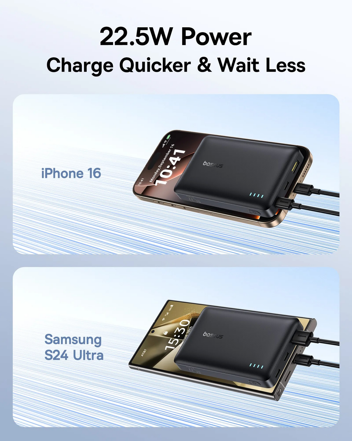 Ekstern batteri Baseus EnerFill FP21, 10000mAh, 22.5W, QC + PD, 1 x USB-A - 2 x USB-C, Sort P1008210D123-00