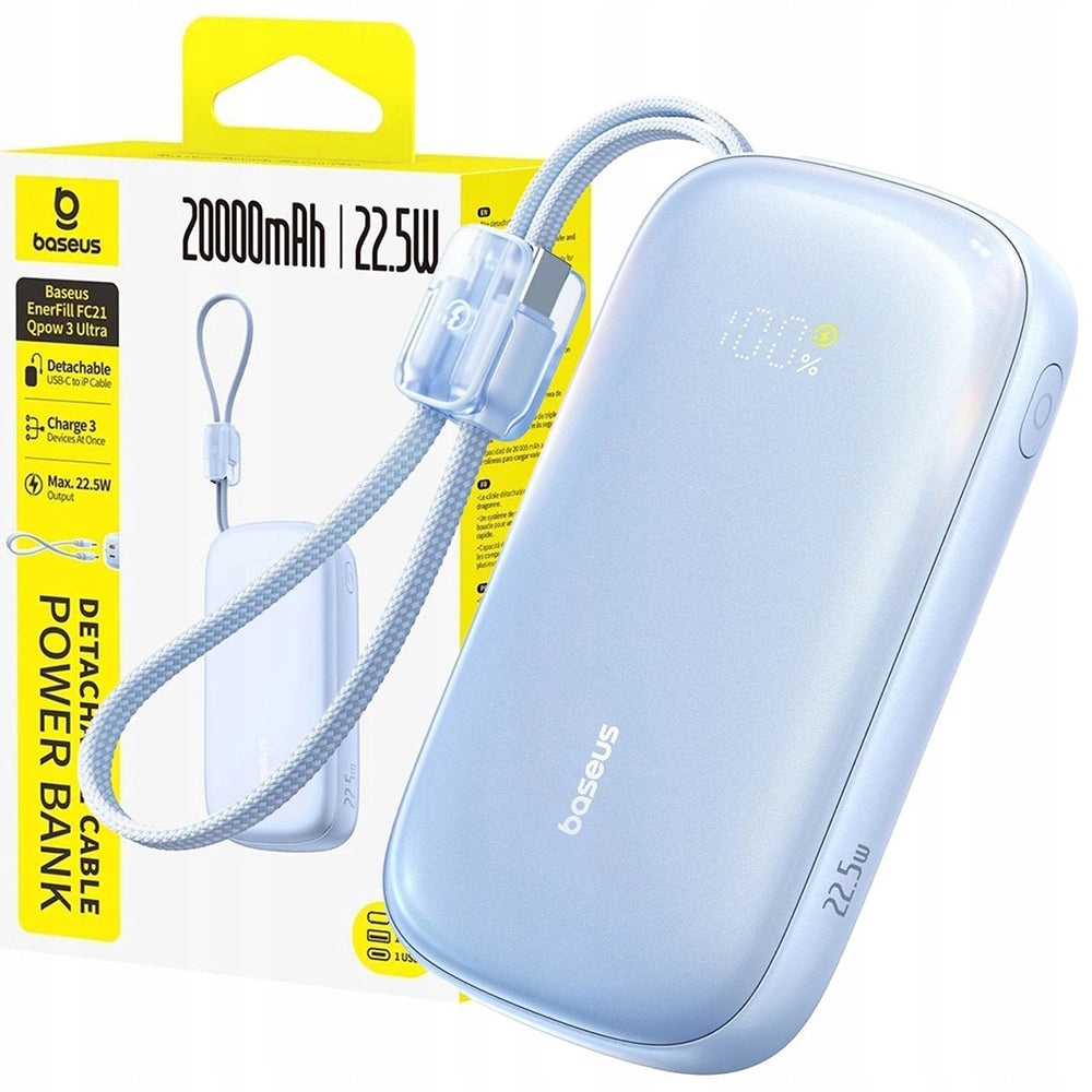 Ekstern batteri Baseus EnerFill FC21 Qpow 3 Ultra, 10000mAh, 45W, QC + PD, 1 x USB-A - 1 x USB-C, Blå E0027Q03
