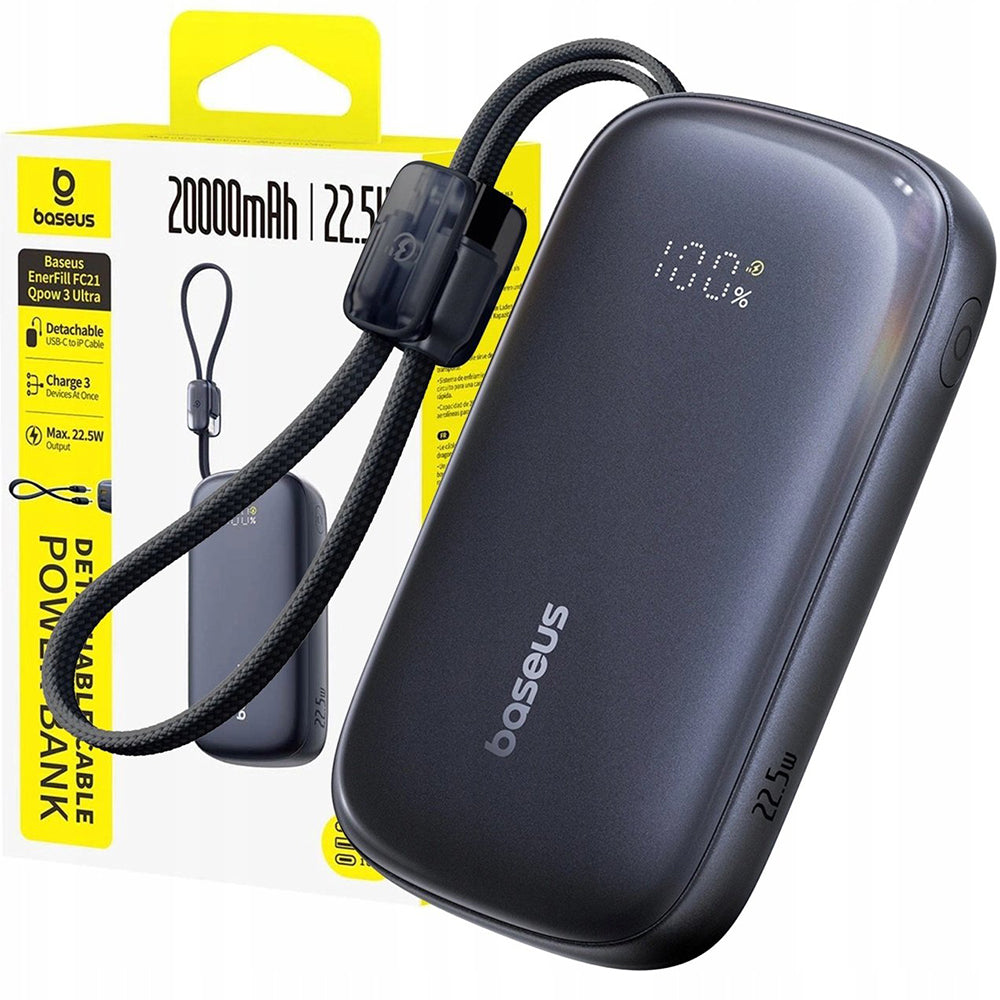 Ekstern batteri Baseus EnerFill FC21 Qpow 3 Ultra, 20000mAh, 22.5W, QC + PD, 1 x USB-A - 1 x USB-C, Sort E0027M00