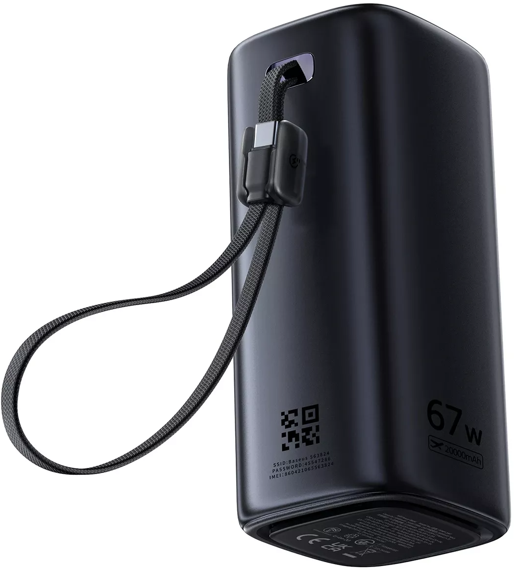 Baseus EnerGeek GX11 Ekstern Batteri, 20000mAh, 67W, QC + PD, 1 x USB-A - 2 x USB-C, Sort E0025701