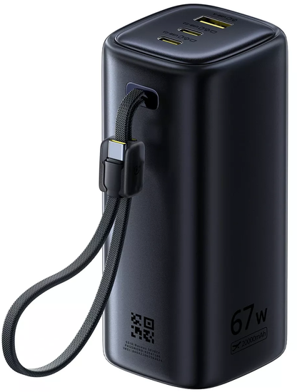 Baseus EnerGeek GX11 Ekstern Batteri, 20000mAh, 67W, QC + PD, 1 x USB-A - 2 x USB-C, Sort E0025701