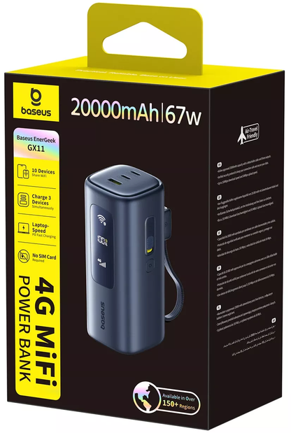Baseus EnerGeek GX11 Ekstern Batteri, 20000mAh, 67W, QC + PD, 1 x USB-A - 2 x USB-C, Sort E0025701