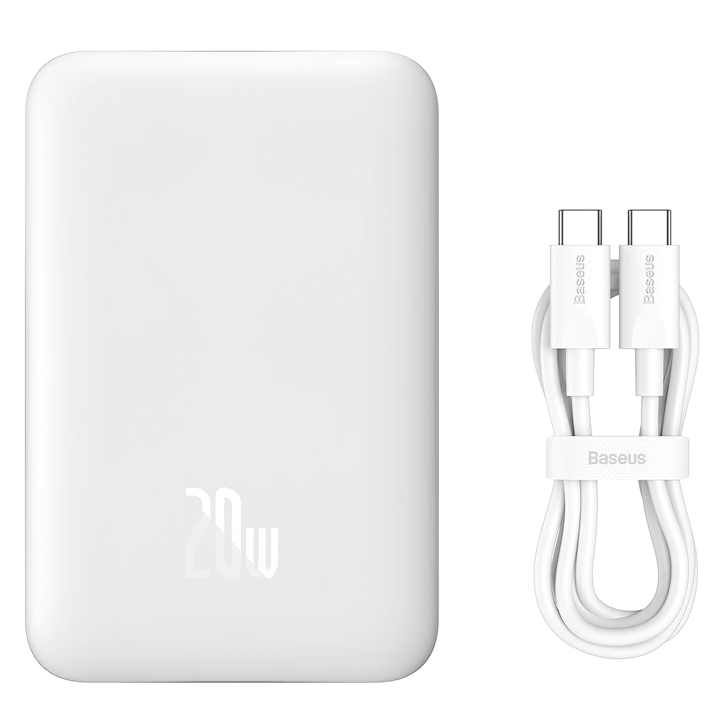 Ekstern batteri Baseus Magnetic Mini, 10000mAh, 20W, PD + FQI, 1 x USB-C, Hvid P10059001223-00