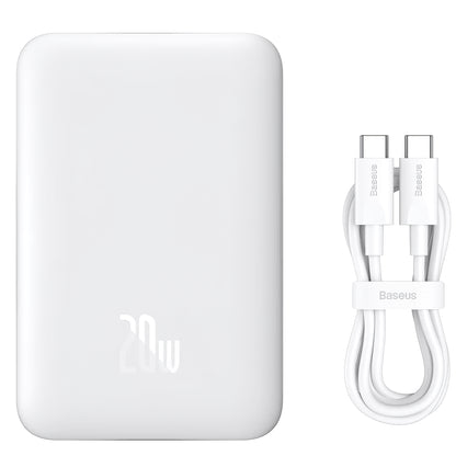 Ekstern batteri Baseus Magnetic Mini, 10000mAh, 20W, PD + FQI, 1 x USB-C, Hvid P10059001223-00