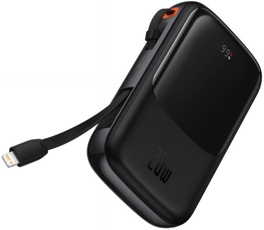 Ekstern batteri Baseus Qpow Pro, 20000mAh, 20W, QC + PD, 1 x Lightning - 1 x USB-A - 1 x USB-C, Sort PPQD060201
