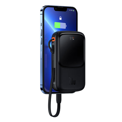 Ekstern batteri Baseus Qpow Pro, 10000mAh, 20W, QC + PD, 1 x Lightning - 1 x USB-A - 1 x USB-C, Sort PPQD020001