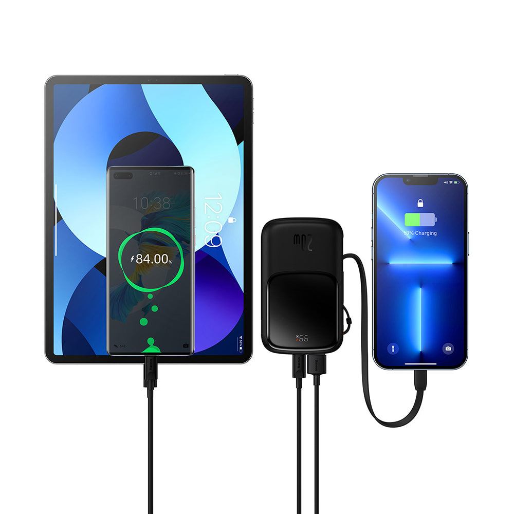 Ekstern batteri Baseus Qpow Pro, 10000mAh, 20W, QC + PD, 1 x Lightning - 1 x USB-A - 1 x USB-C, Sort PPQD020001