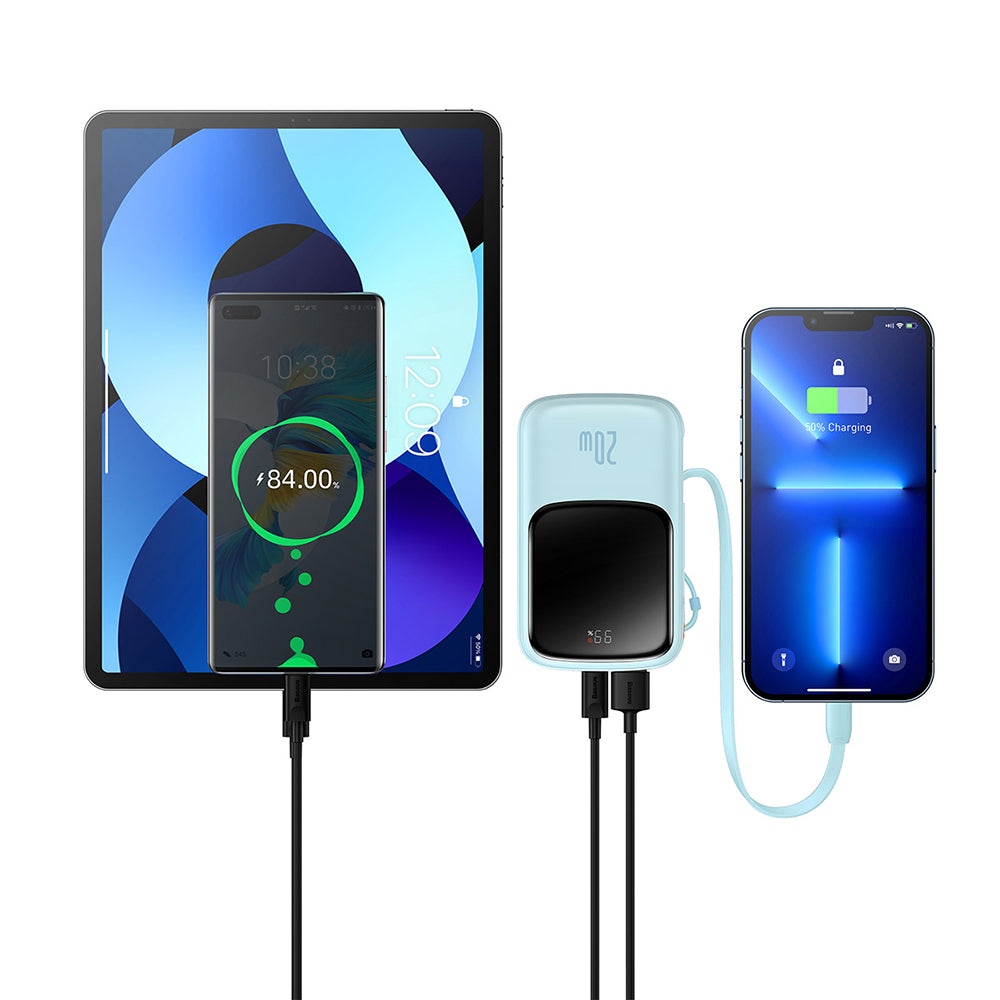 Ekstern batteri Baseus Qpow Pro, 20000mAh, 20W, QC + PD, 1 x Lightning - 1 x USB-A - 1 x USB-C, Blå PPQD030003