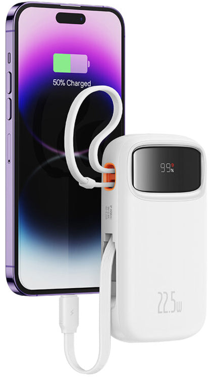 Ekstern batteri Baseus Qpow2, 10000mAh, 22.5W, QC + PD, 1 x Lightning - 1 x USB-A - 2 x USB-C, Hvid P10055003223-00