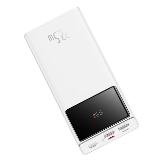 Ekstern Batteri Baseus Star Lord, 30000mAh, 22.5W, QC + PD, 1 x USB-C - 2 x USB-A, Hvid PPXJ080102
