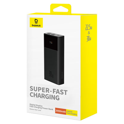 Ekstern Batteri Baseus Star Lord, 20000mAh, 30W, QC + PD, 1 x USB-C - 2 x USB-A, Sort P10022904113-00