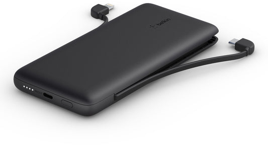 Belkin BoostCharge Plus Ekstern Batteri, 10000mAh, 23W, QC + PD, 1 x Lightning - 2 x USB-C, Sort BPB006btBLK