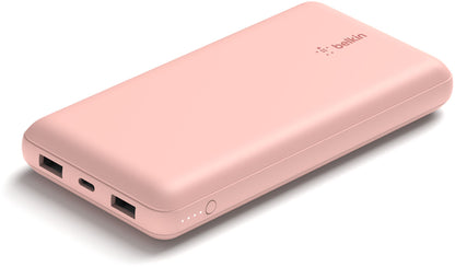 Belkin BoostCharge Ekstern Batteri, 20000mAh, 15W, 1 x USB-C - 2 x USB-A, Lyserød Guld BPB012btRG