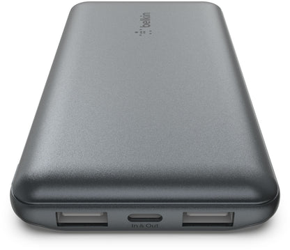 Belkin BoostCharge Ekstern Batteri, 10000mAh, 15W, 1 x USB-C - 2 x USB-A, Grå BPB011btGY